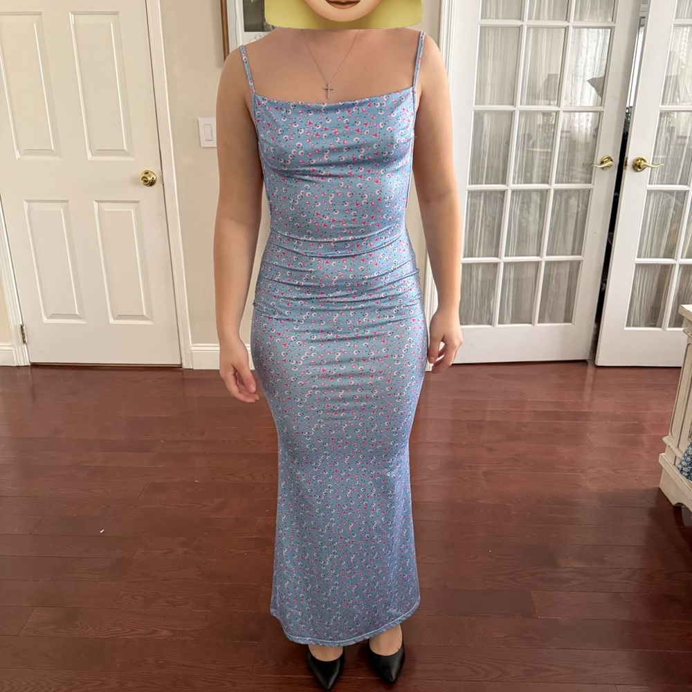 Elegant Blue Floral Women's Dress